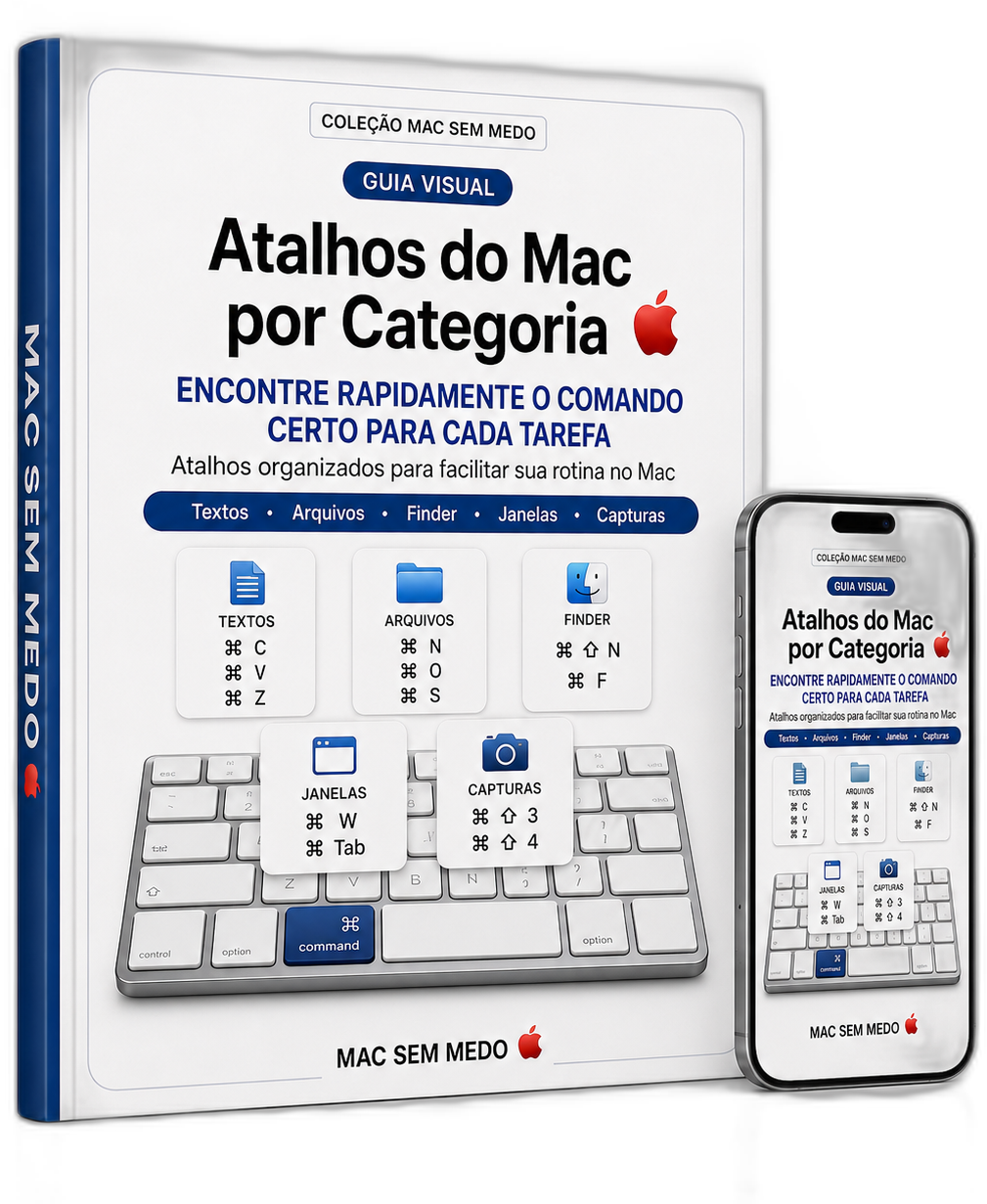 Mockup do Guia Visual de Atalhos por Categoria MAC SEM MEDO 🍎