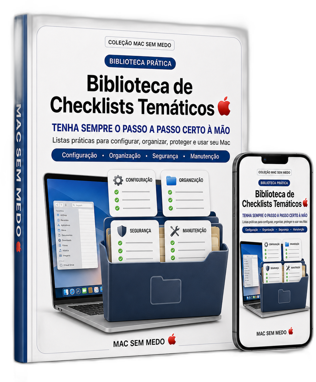 Mockup da Biblioteca de Checklists Temáticos MAC SEM MEDO 🍎