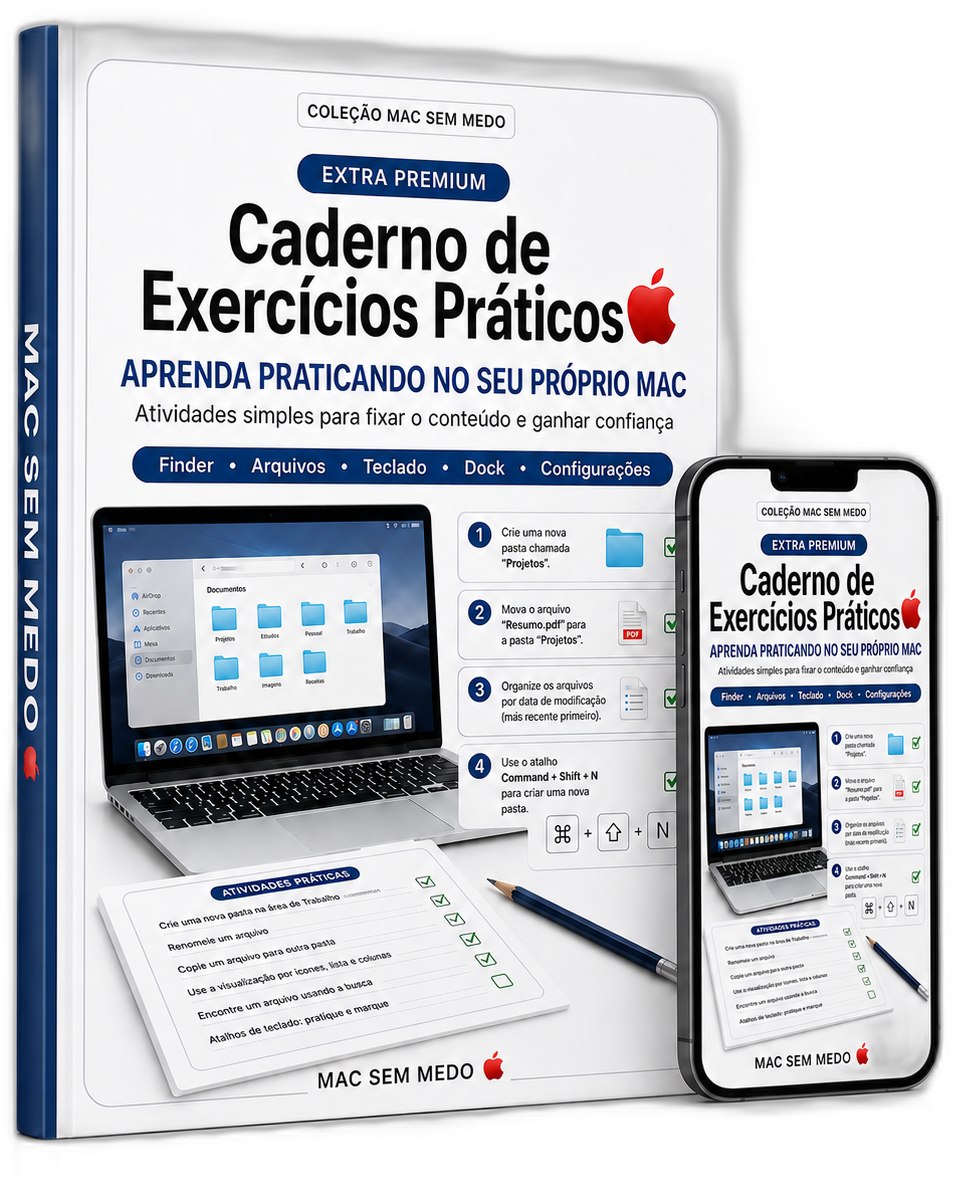 Mockup do Caderno de Exercícios Práticos MAC SEM MEDO 🍎